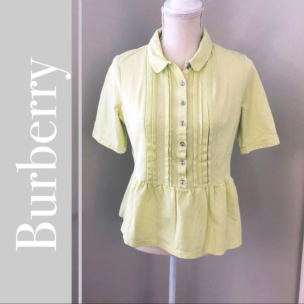 Burberry Chartreuse Green Polo Peplum Top
